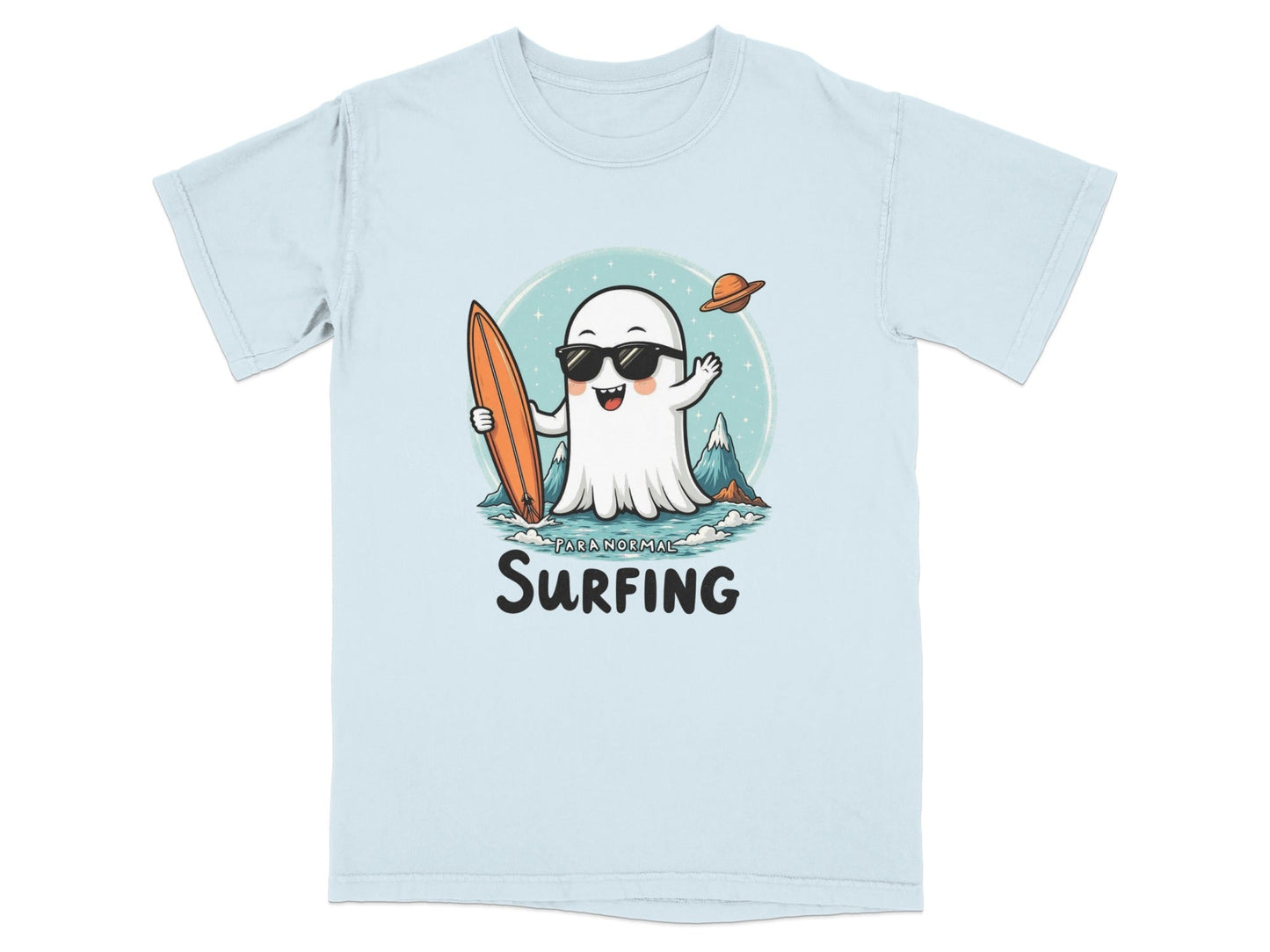 Paranormal Surfing Ghost with Surfboard Graphic Cool T-Shirt - IconVexa