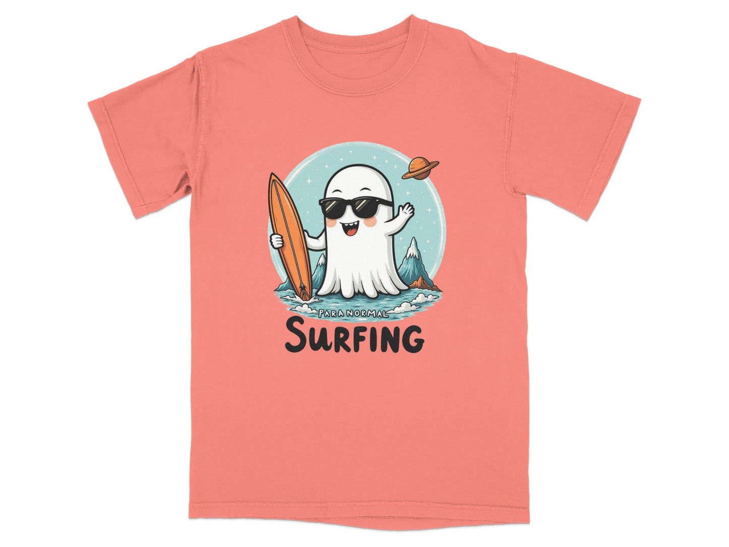 Paranormal Surfing Ghost with Surfboard Graphic Cool T-Shirt - IconVexa
