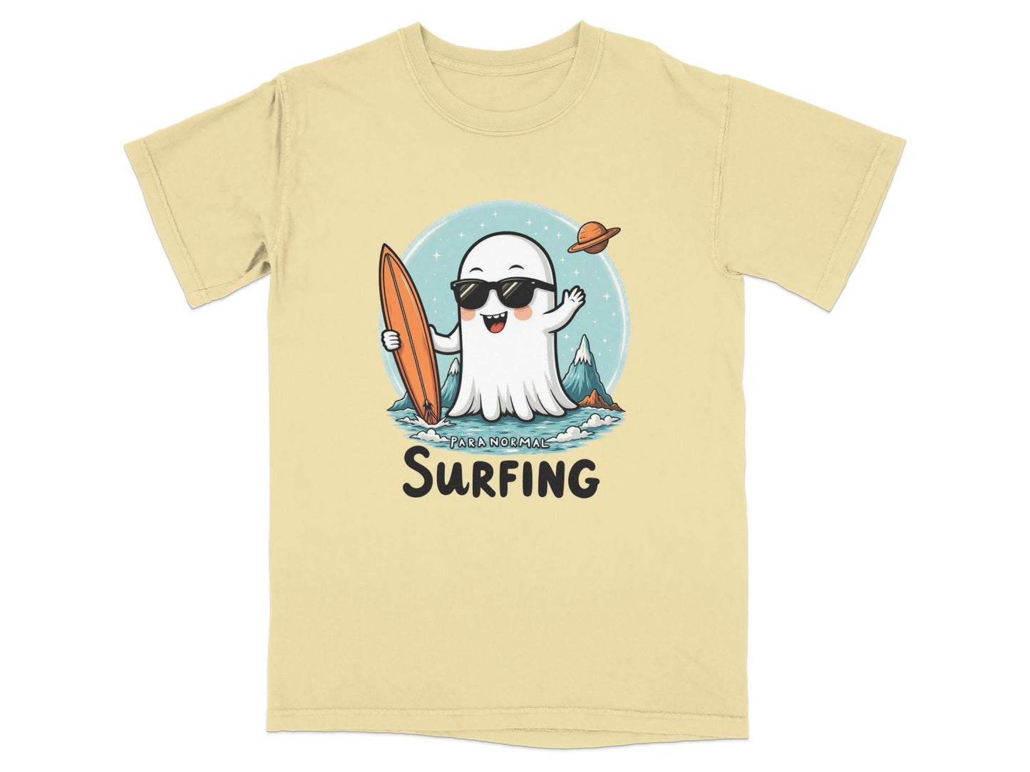 Paranormal Surfing Ghost with Surfboard Graphic Cool T-Shirt - IconVexa