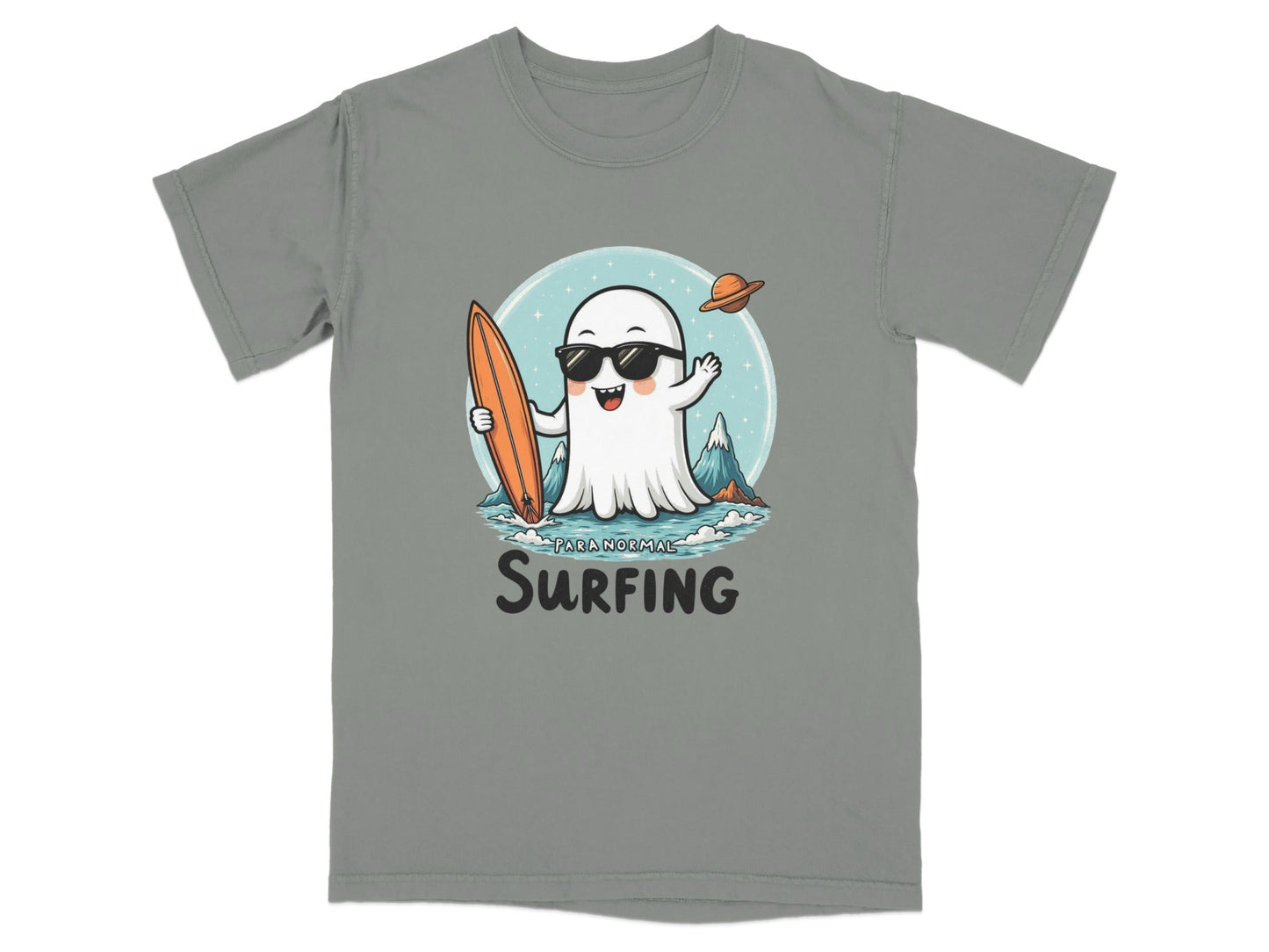 Paranormal Surfing Ghost with Surfboard Graphic Cool T-Shirt - IconVexa