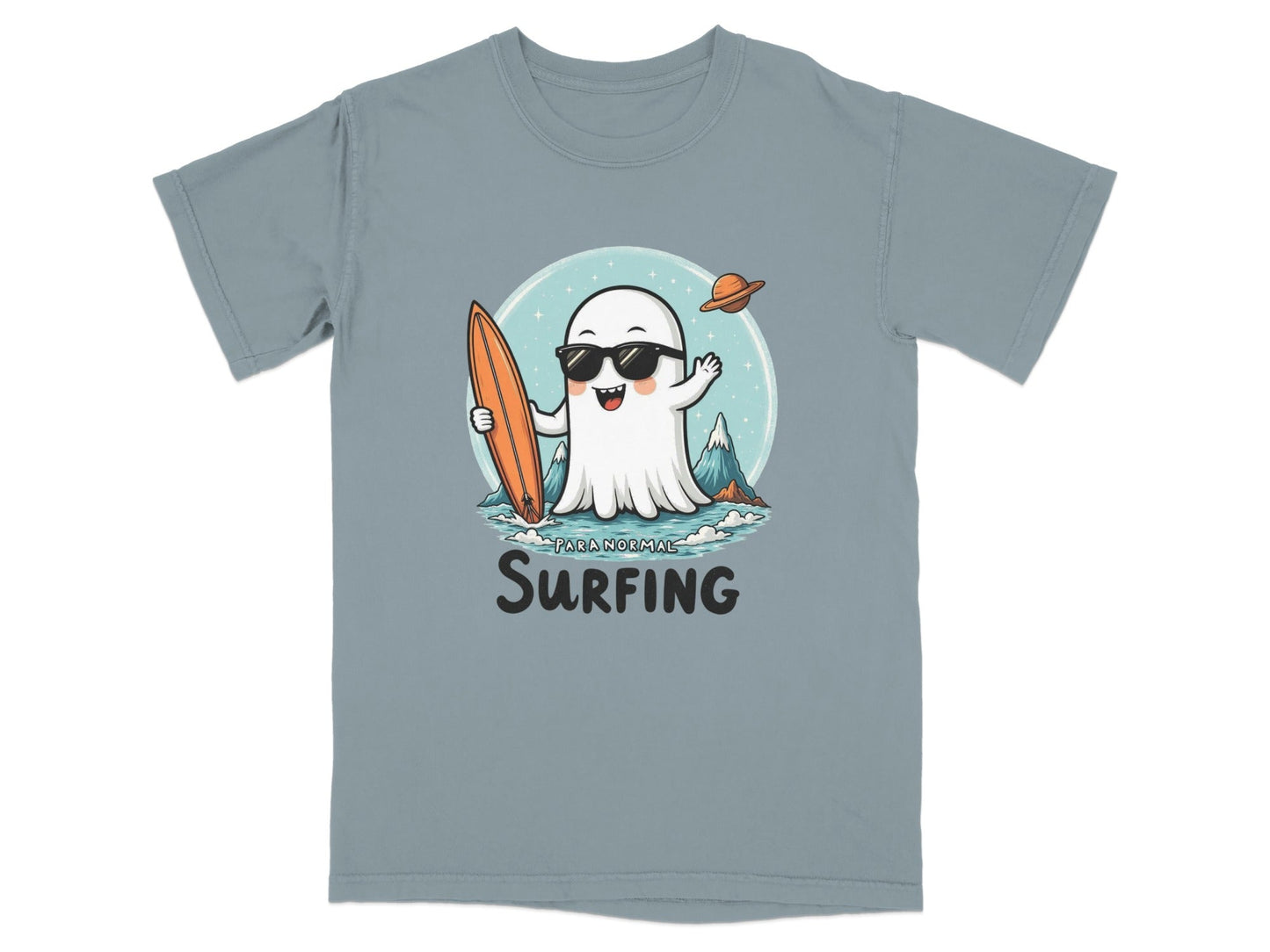 Paranormal Surfing Ghost with Surfboard Graphic Cool T-Shirt - IconVexa
