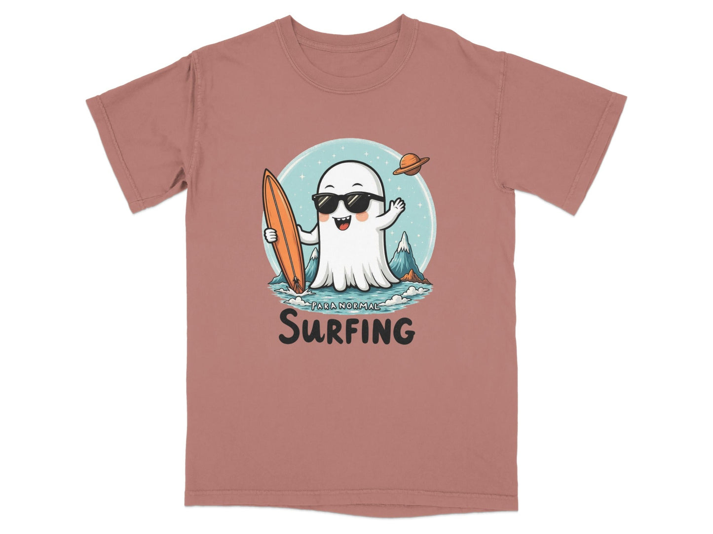 Paranormal Surfing Ghost with Surfboard Graphic Cool T-Shirt - IconVexa
