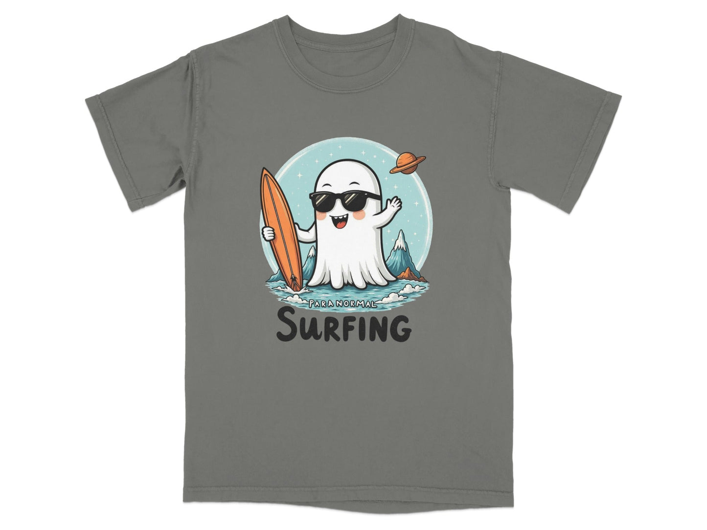 Paranormal Surfing Ghost with Surfboard Graphic Cool T-Shirt - IconVexa