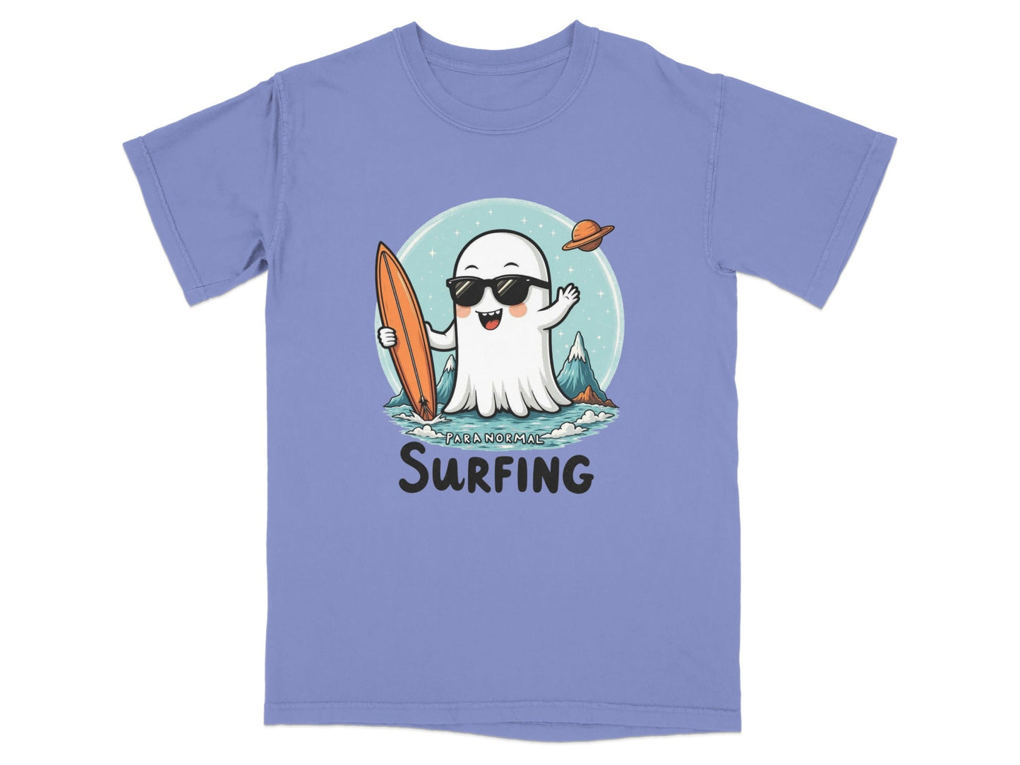 Paranormal Surfing Ghost with Surfboard Graphic Cool T-Shirt - IconVexa