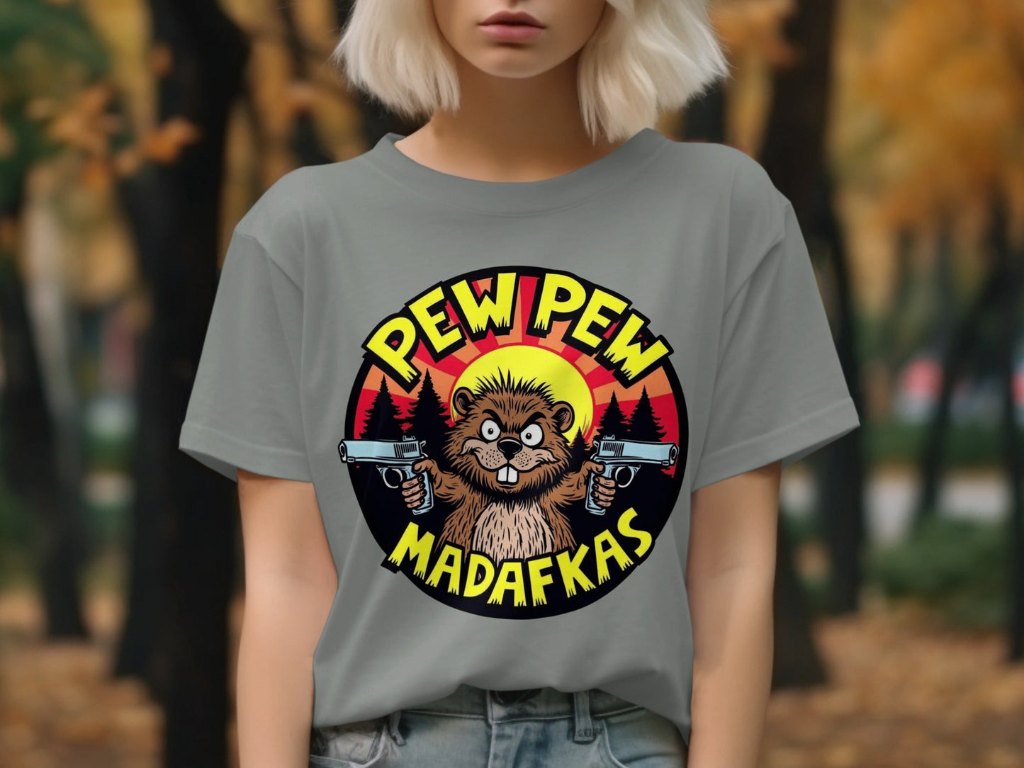 Pew Pew Madafakas Beaver T-Shirt, Funny Animal Tee, Novelty Graphic T shirt, Cartoon Beaver Shirt, Meme T Shirt, Gift Idea - IconVexa