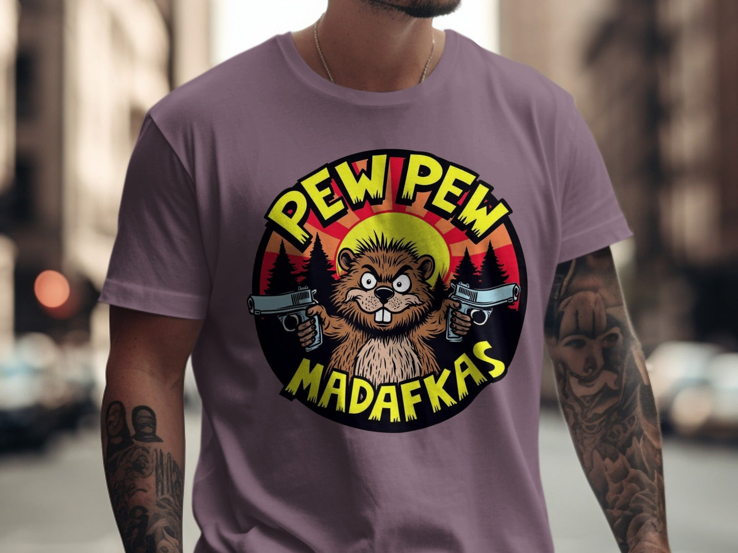 Pew Pew Madafakas Beaver T-Shirt, Funny Animal Tee, Novelty Graphic T shirt, Cartoon Beaver Shirt, Meme T Shirt, Gift Idea - IconVexa