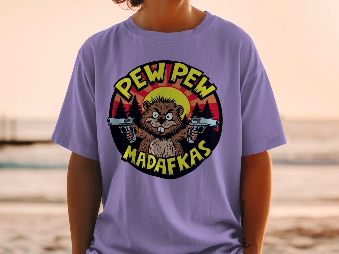 Pew Pew Madafakas Beaver T-Shirt, Funny Animal Tee, Novelty Graphic T shirt, Cartoon Beaver Shirt, Meme T Shirt, Gift Idea - IconVexa