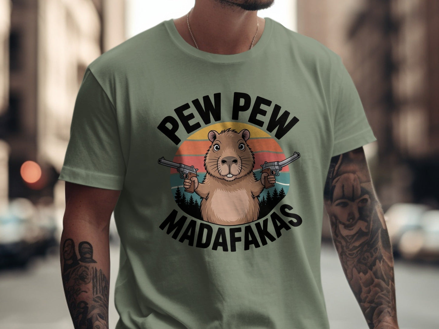 Pew Pew Madafakas Capybara T-Shirt, Funny Animal Tee, Meme Shirt, Sarcastic Shirt, Gift for Capybara Lover, Capybara Gangster Shirt - IconVexa