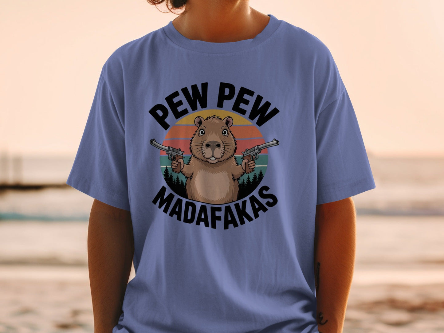 Pew Pew Madafakas Capybara T-Shirt, Funny Animal Tee, Meme Shirt, Sarcastic Shirt, Gift for Capybara Lover, Capybara Gangster Shirt - IconVexa