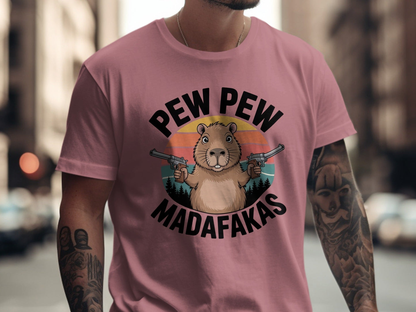 Pew Pew Madafakas Capybara T-Shirt, Funny Animal Tee, Meme Shirt, Sarcastic Shirt, Gift for Capybara Lover, Capybara Gangster Shirt - IconVexa