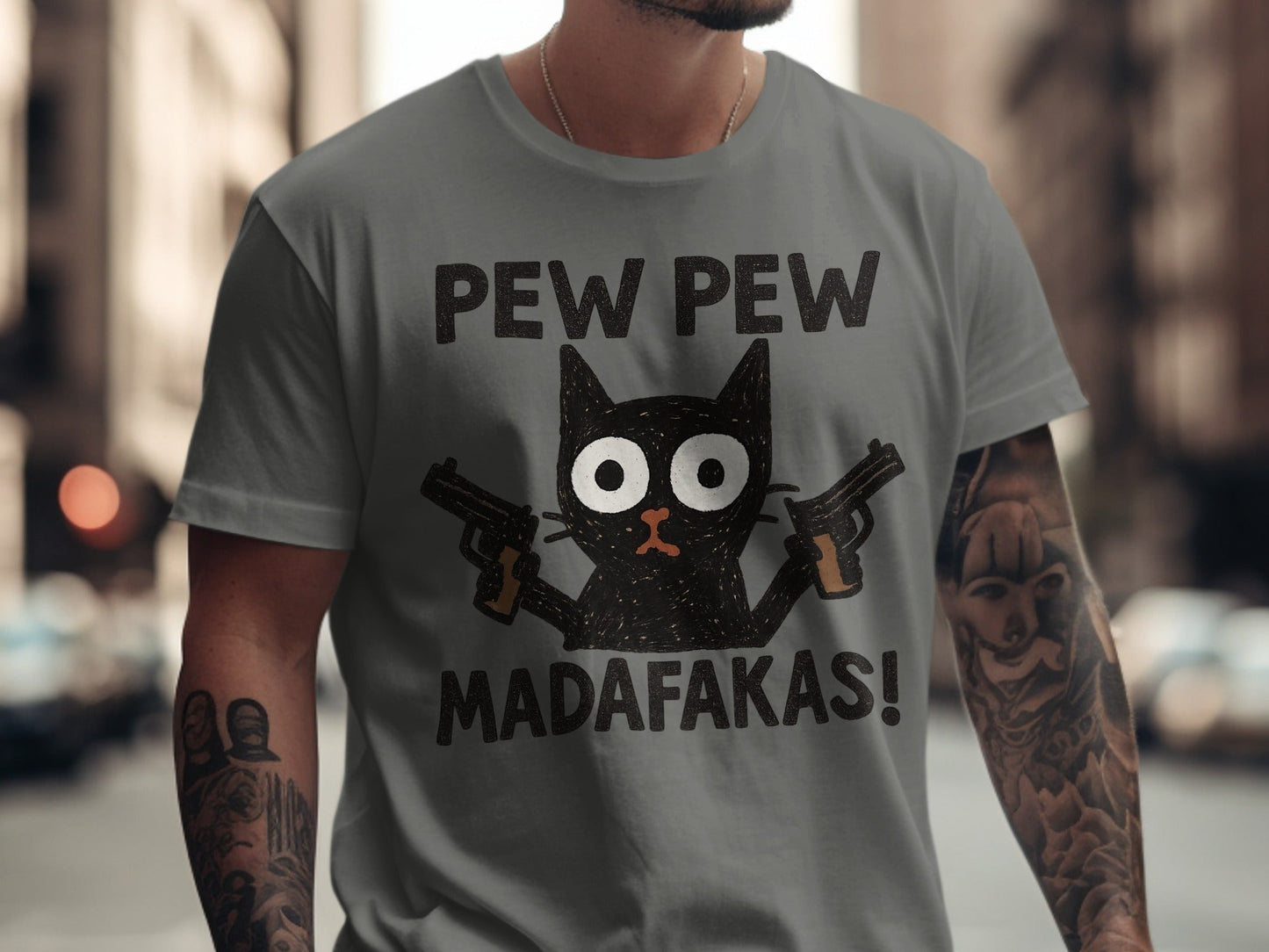 Pew Pew Madafakas Cat T-Shirt, Funny Cat Shirt, Graphic Tee, Cat Lover Gift, Novelty T-Shirt, Trendy T-Shirt, Gift Idea, Unisex Shirt - IconVexa