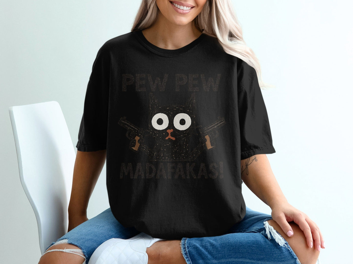 Pew Pew Madafakas Cat T-Shirt, Funny Cat Shirt, Graphic Tee, Cat Lover Gift, Novelty T-Shirt, Trendy T-Shirt, Gift Idea, Unisex Shirt - IconVexa
