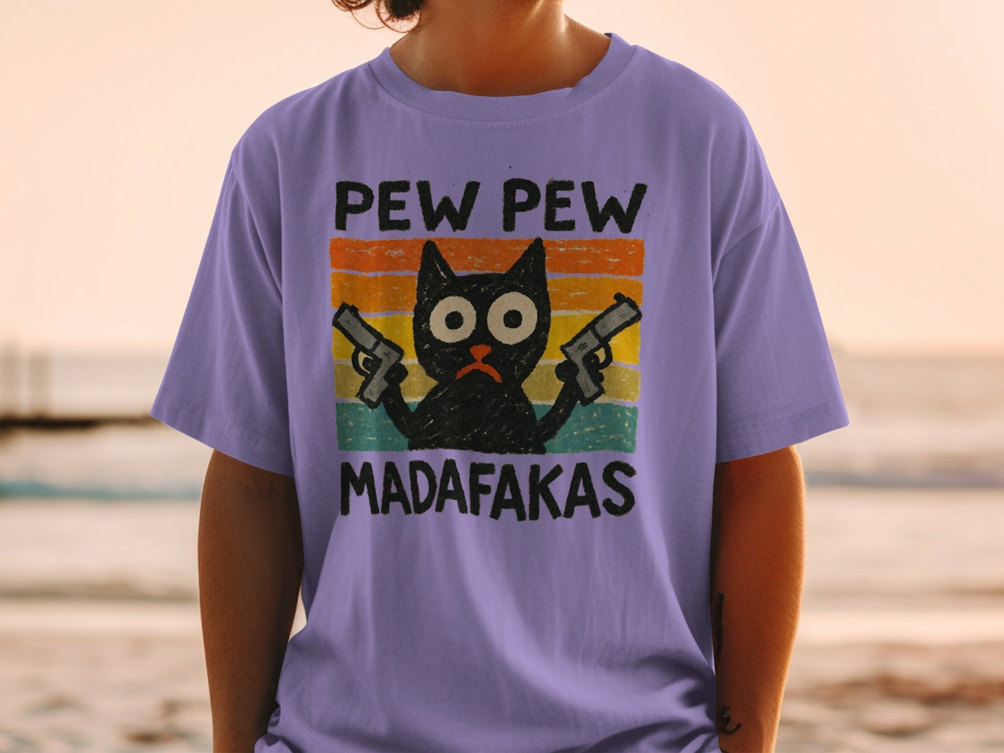 Pew Pew Madafakas Cat T-Shirt, Funny Kitten Tee, Gangster Cat Shirt, Cool Cat Lover Shirt, Unique T-shirt Gift, Trendy T-Shirt Design - IconVexa