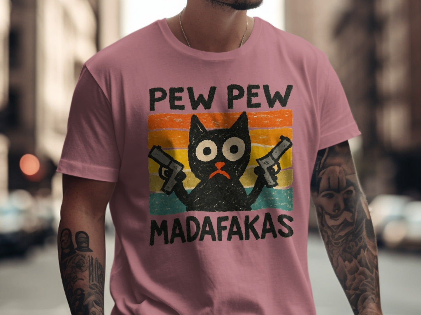 Pew Pew Madafakas Cat T-Shirt, Funny Kitten Tee, Gangster Cat Shirt, Cool Cat Lover Shirt, Unique T-shirt Gift, Trendy T-Shirt Design - IconVexa