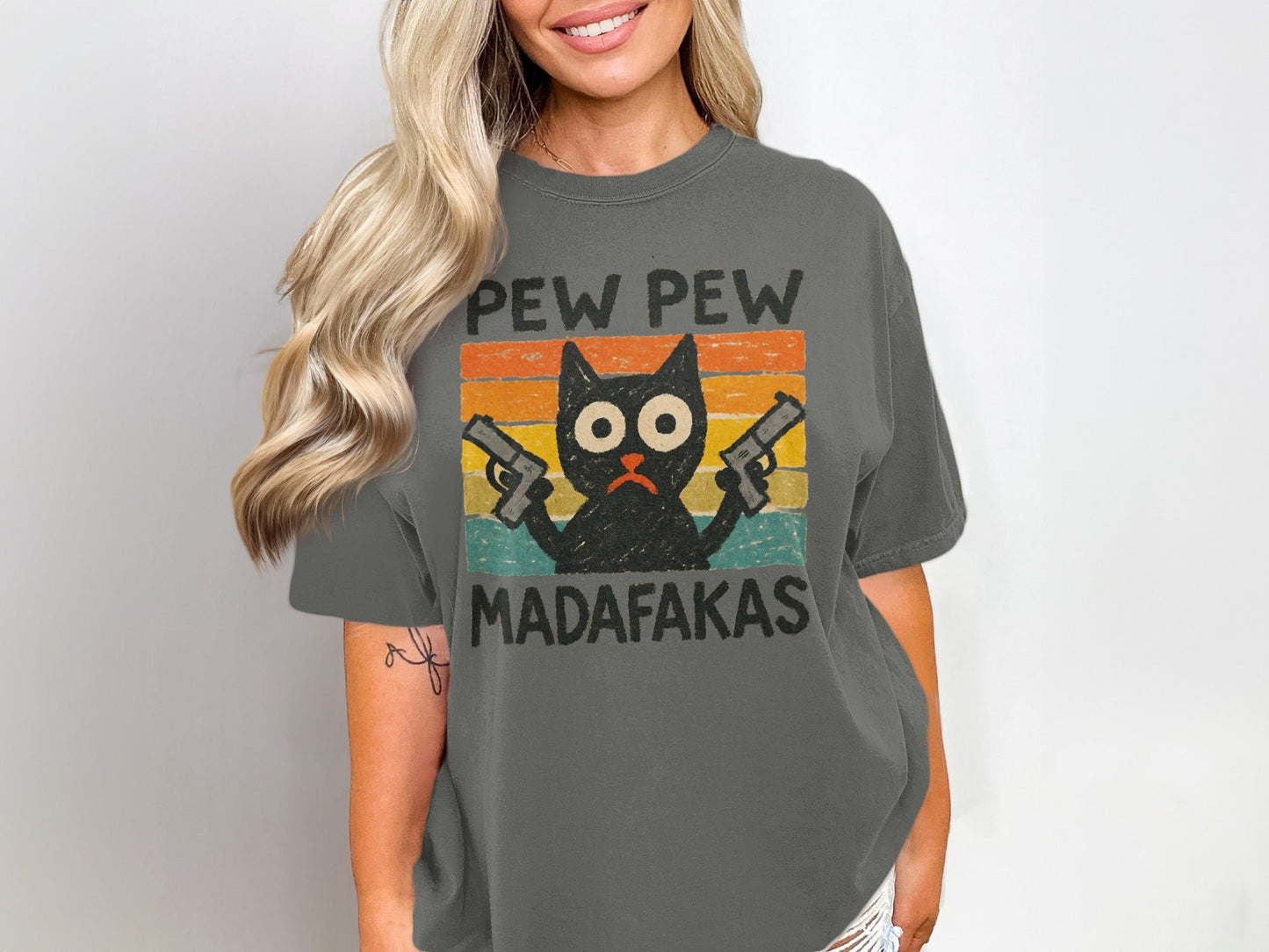 Pew Pew Madafakas Cat T-Shirt, Funny Kitten Tee, Gangster Cat Shirt, Cool Cat Lover Shirt, Unique T-shirt Gift, Trendy T-Shirt Design - IconVexa
