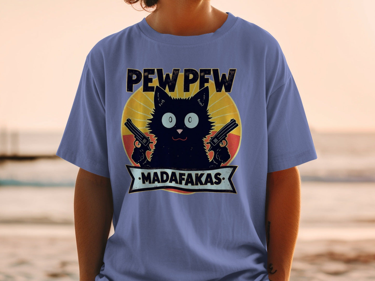 Pew Pew Madafakas Funny Cat T-Shirt, Gangster Cat Tee, Novelty Animal Shirt, Sarcastic Humor Shirt, Unique Graphic Tee Shirt - IconVexa