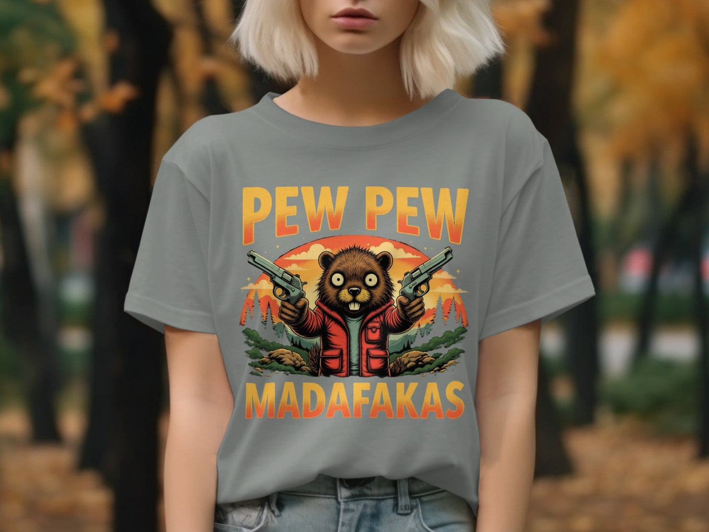 Pew Pew Madafakas T-Shirt, Funny Beaver Tee, Animal Lover Shirt, Meme Shirt, Gun T Shirt, Graphic Design Tee, Trendy T-Shirt, Gift for Her - IconVexa