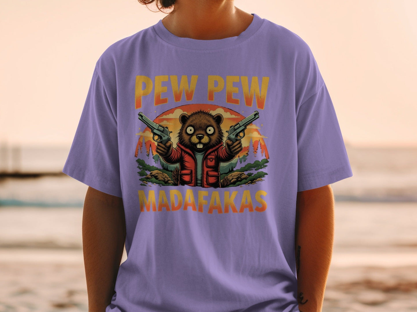 Pew Pew Madafakas T-Shirt, Funny Beaver Tee, Animal Lover Shirt, Meme Shirt, Gun T Shirt, Graphic Design Tee, Trendy T-Shirt, Gift for Her - IconVexa