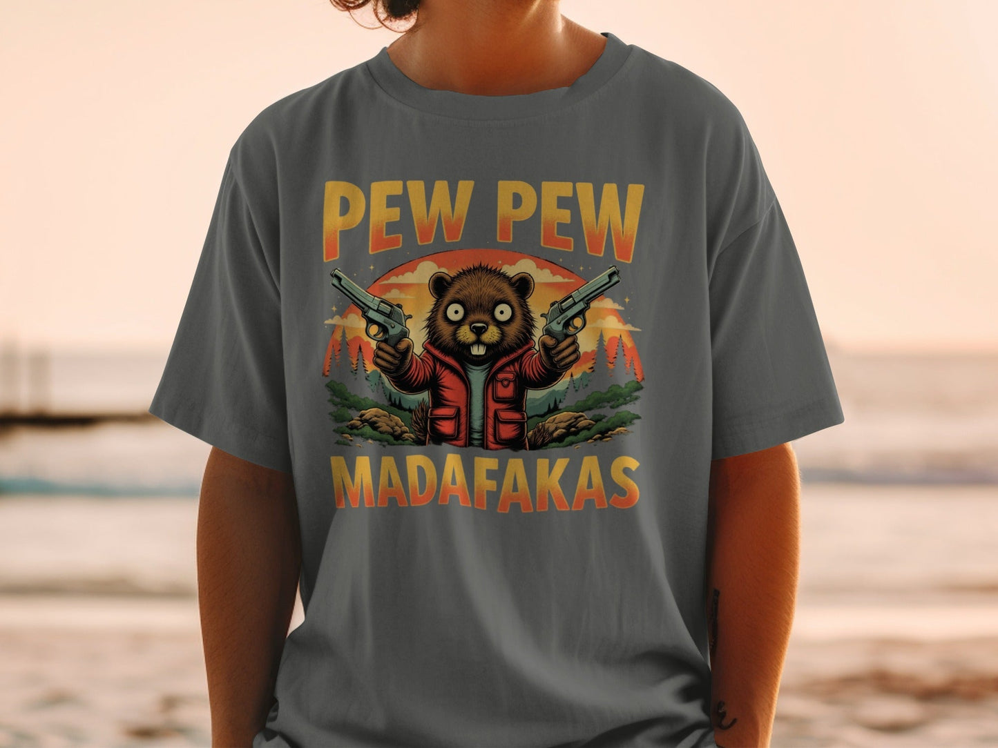 Pew Pew Madafakas T-Shirt, Funny Beaver Tee, Animal Lover Shirt, Meme Shirt, Gun T Shirt, Graphic Design Tee, Trendy T-Shirt, Gift for Her - IconVexa