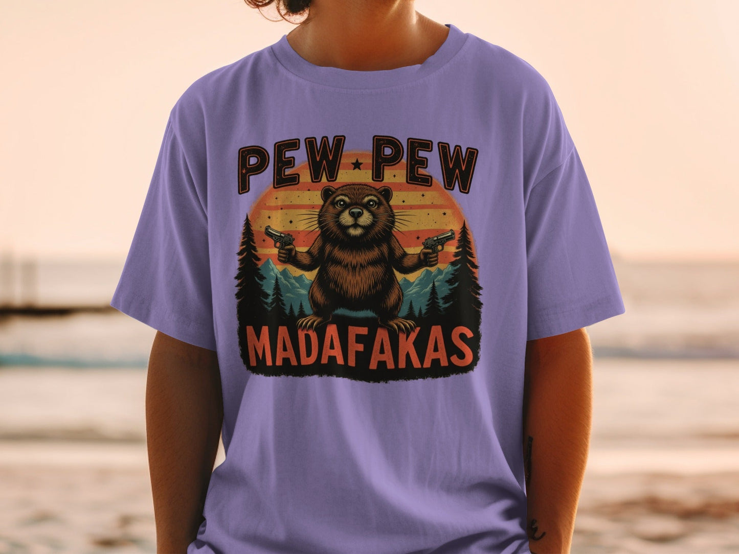 Pew Pew Madafakas T-Shirt, Funny Beaver Tee Shirt, Graphic Novelty Shirt, Trending Gift Shirt, Humor Tee, Animal Lover T-Shirt - IconVexa