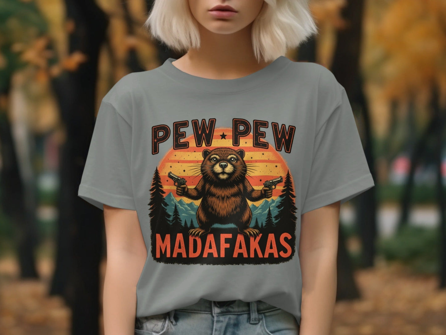 Pew Pew Madafakas T-Shirt, Funny Beaver Tee Shirt, Graphic Novelty Shirt, Trending Gift Shirt, Humor Tee, Animal Lover T-Shirt - IconVexa