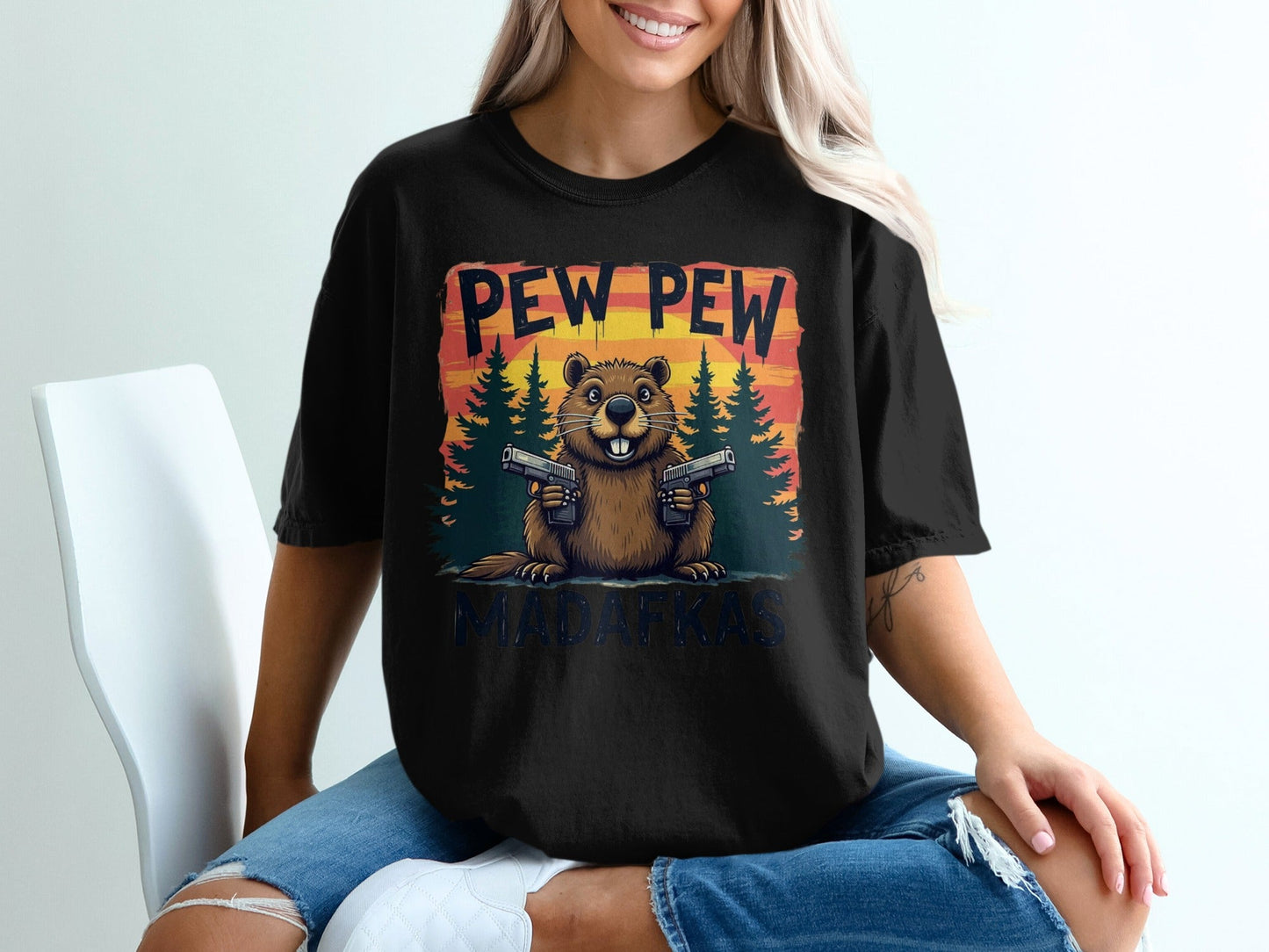 Pew Pew Madafkas T-Shirt, Funny Beaver Tee, Graphic Tee Shirt, Animal Lover Gift, Sarcastic T-Shirt, Novelty Tee Shirt, Meme T-Shirt - IconVexa