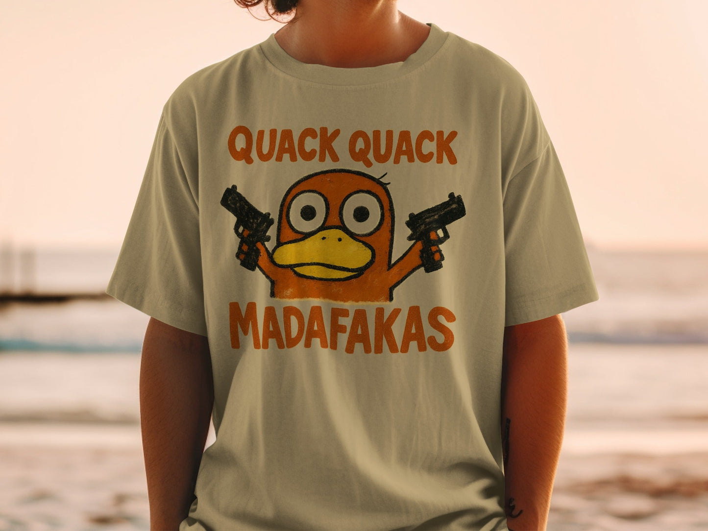 Quack Quack Duck T-Shirt, Funny Duck Shirt, Duck with Guns Tee, Meme Shirt, Popular Shirt, Trending T-Shirt, Gift for Duck Lovers - IconVexa