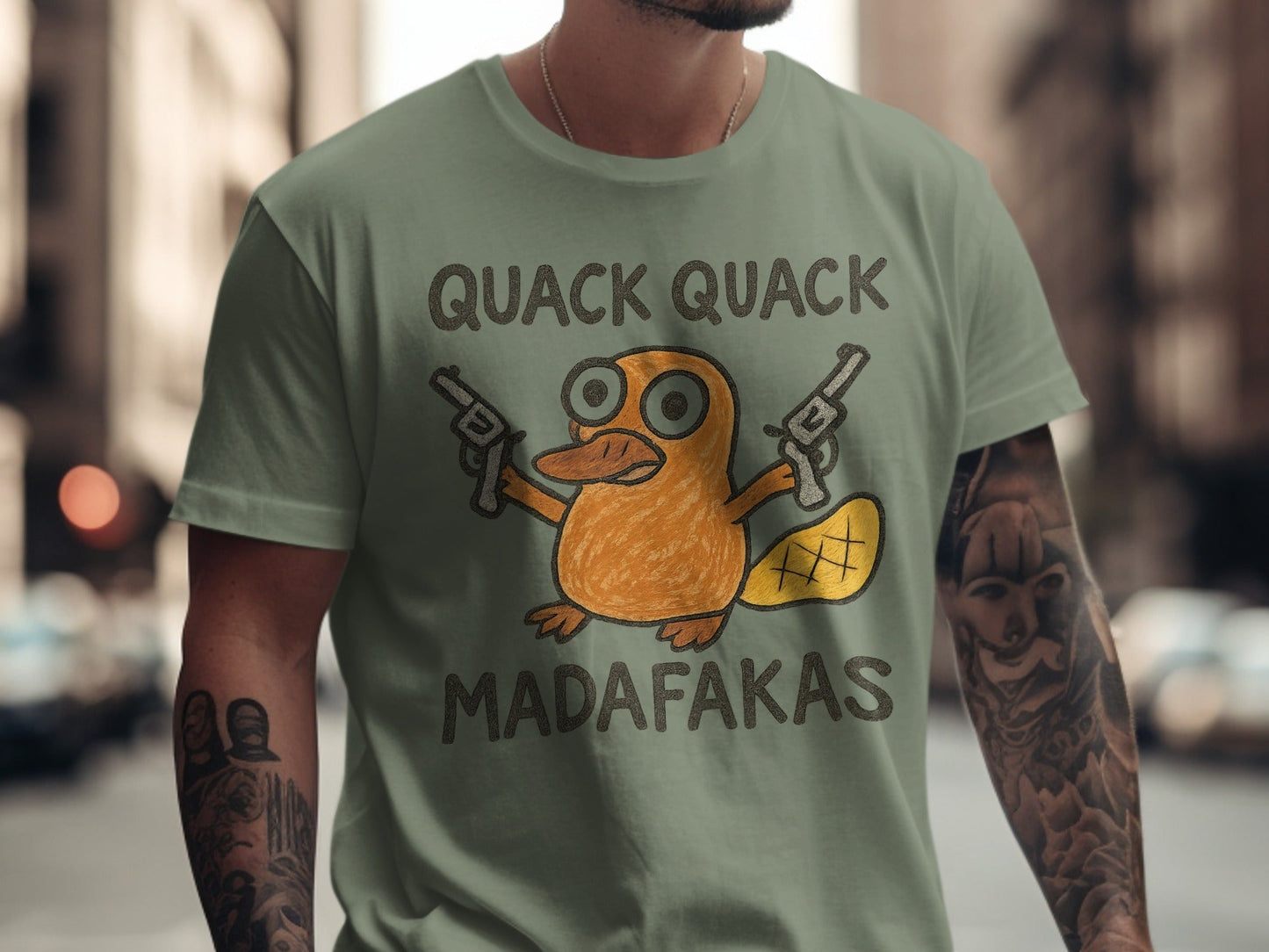 Quack Quack Madafakas T-Shirt, Funny Platypus T Shirt, Gangster Animal Shirt, Quirky Gift Tee, Trendy Outfit, Cool Graphic T-Shirt, Animal - IconVexa