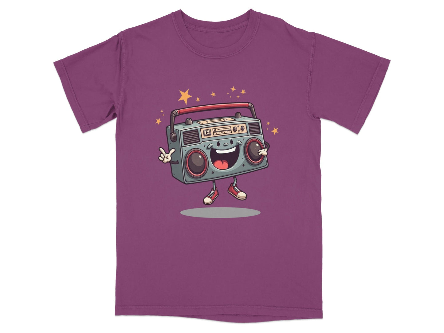 Retro Radio Boombox Smiling Cartoon Character Graphic T-Shirt - IconVexa