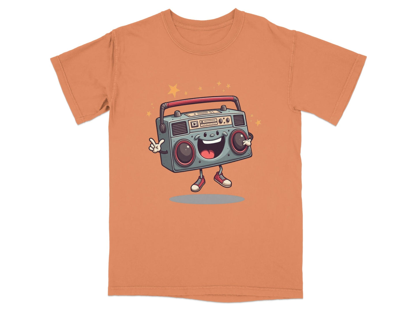 Retro Radio Boombox Smiling Cartoon Character Graphic T-Shirt - IconVexa