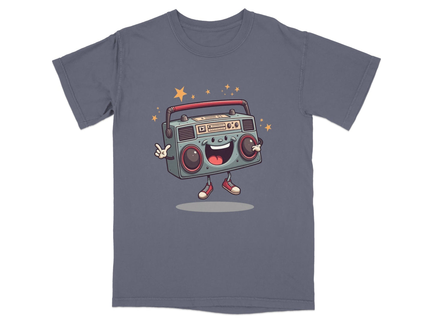 Retro Radio Boombox Smiling Cartoon Character Graphic T-Shirt - IconVexa