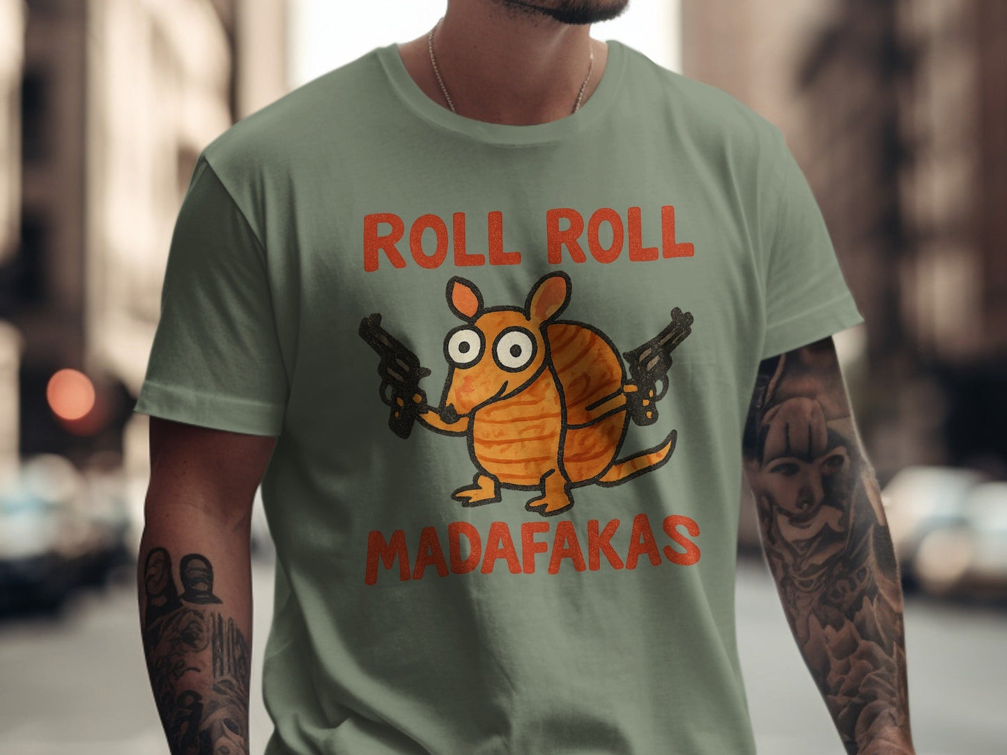Roll Roll Madafakas T-Shirt, Funny Armadillo Tee, Animal Graphic Shirt, Novelty Gift T-Shirt, Humor Tee, Gangster Armadillo T-Shirt - IconVexa