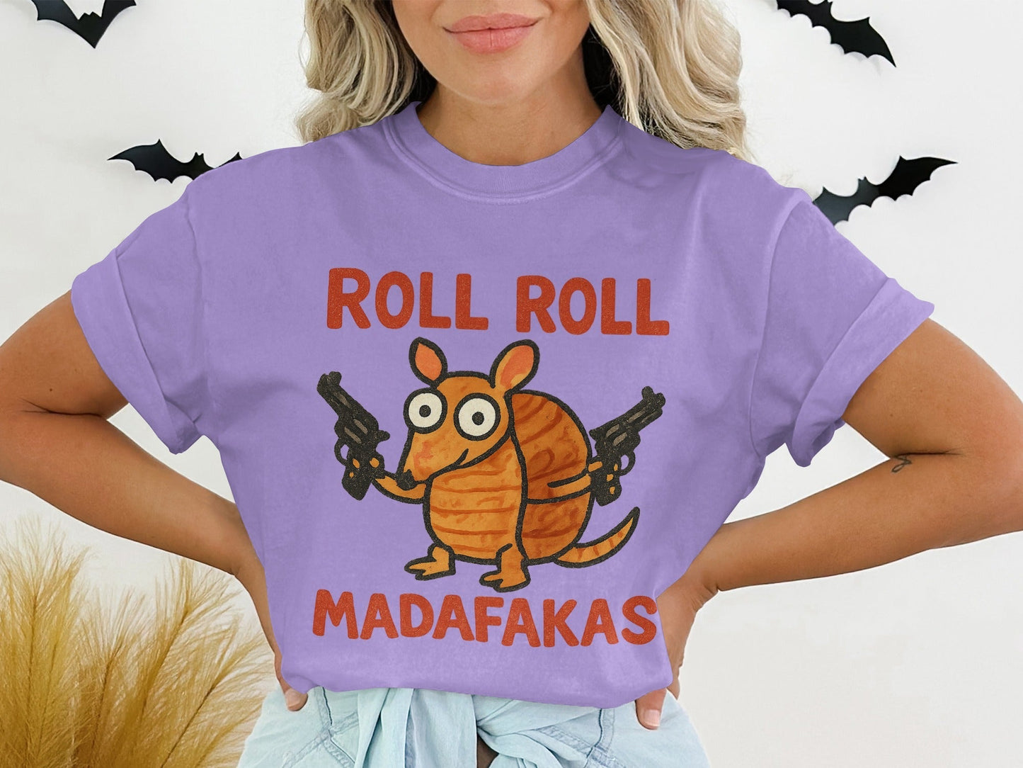 Roll Roll Madafakas T-Shirt, Funny Armadillo Tee, Animal Graphic Shirt, Novelty Gift T-Shirt, Humor Tee, Gangster Armadillo T-Shirt - IconVexa