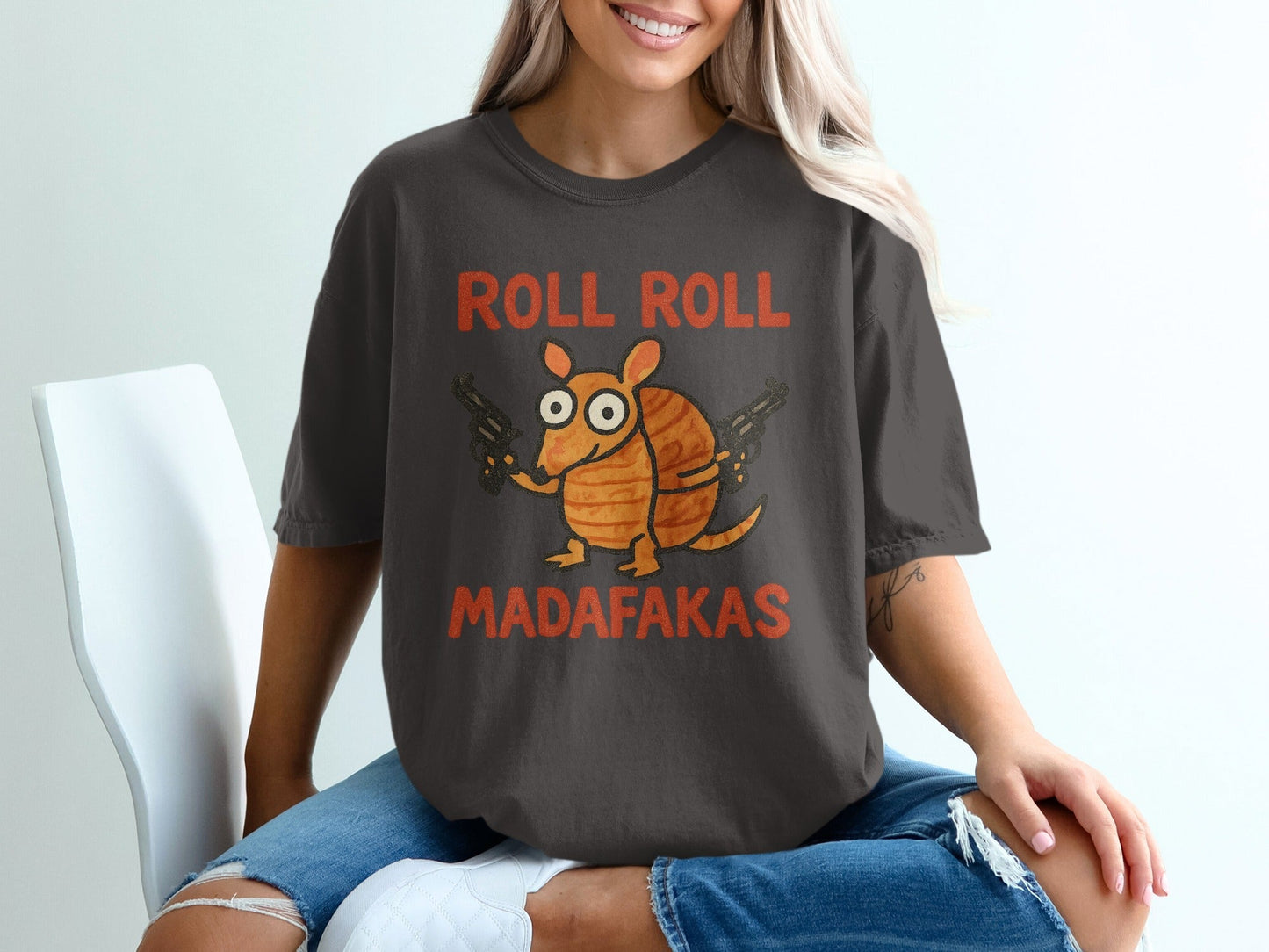 Roll Roll Madafakas T-Shirt, Funny Armadillo Tee, Animal Graphic Shirt, Novelty Gift T-Shirt, Humor Tee, Gangster Armadillo T-Shirt - IconVexa