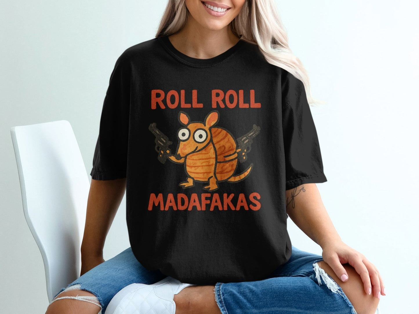 Roll Roll Madafakas T-Shirt, Funny Armadillo Tee, Animal Graphic Shirt, Novelty Gift T-Shirt, Humor Tee, Gangster Armadillo T-Shirt - IconVexa