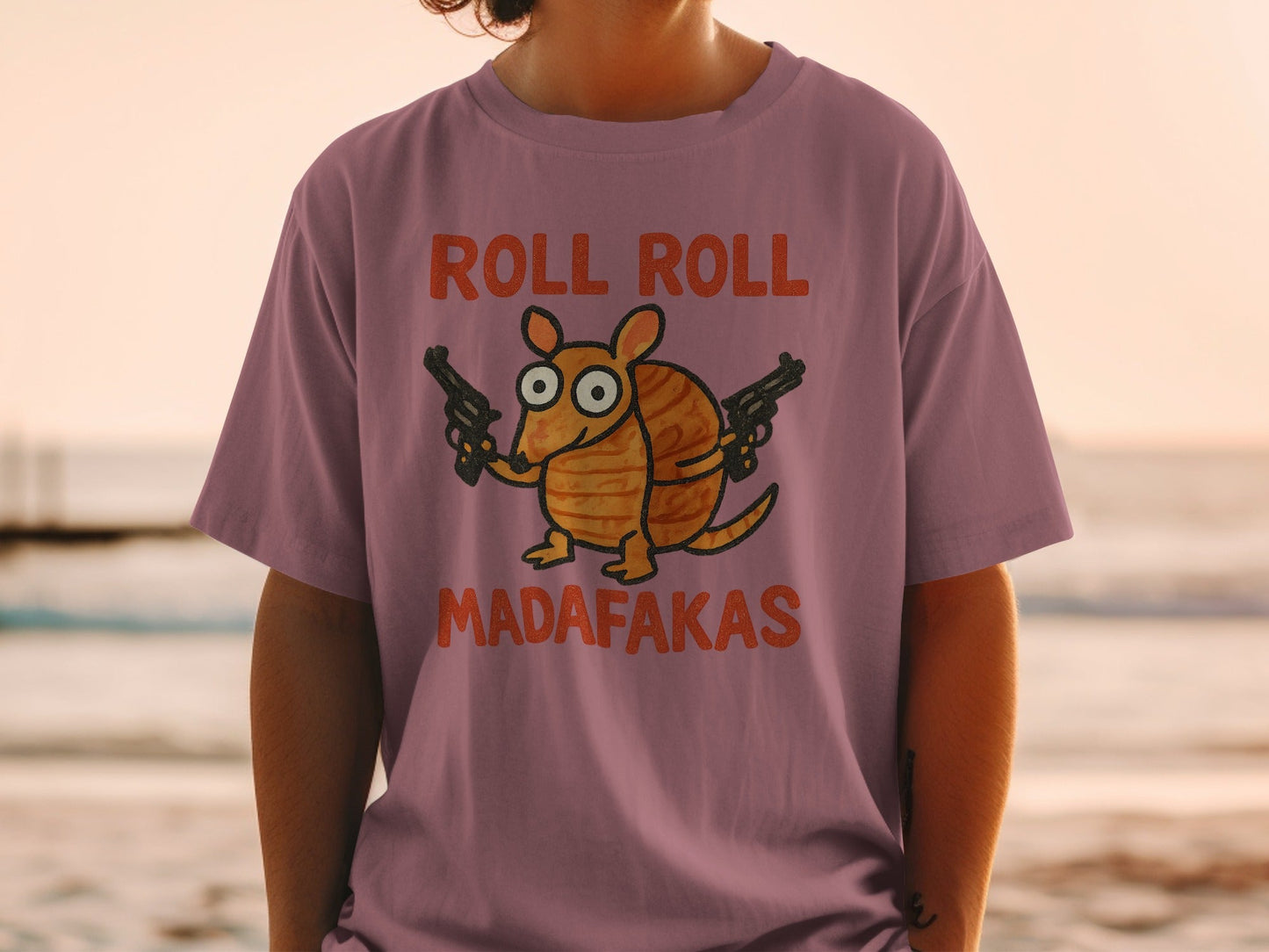 Roll Roll Madafakas T-Shirt, Funny Armadillo Tee, Animal Graphic Shirt, Novelty Gift T-Shirt, Humor Tee, Gangster Armadillo T-Shirt - IconVexa