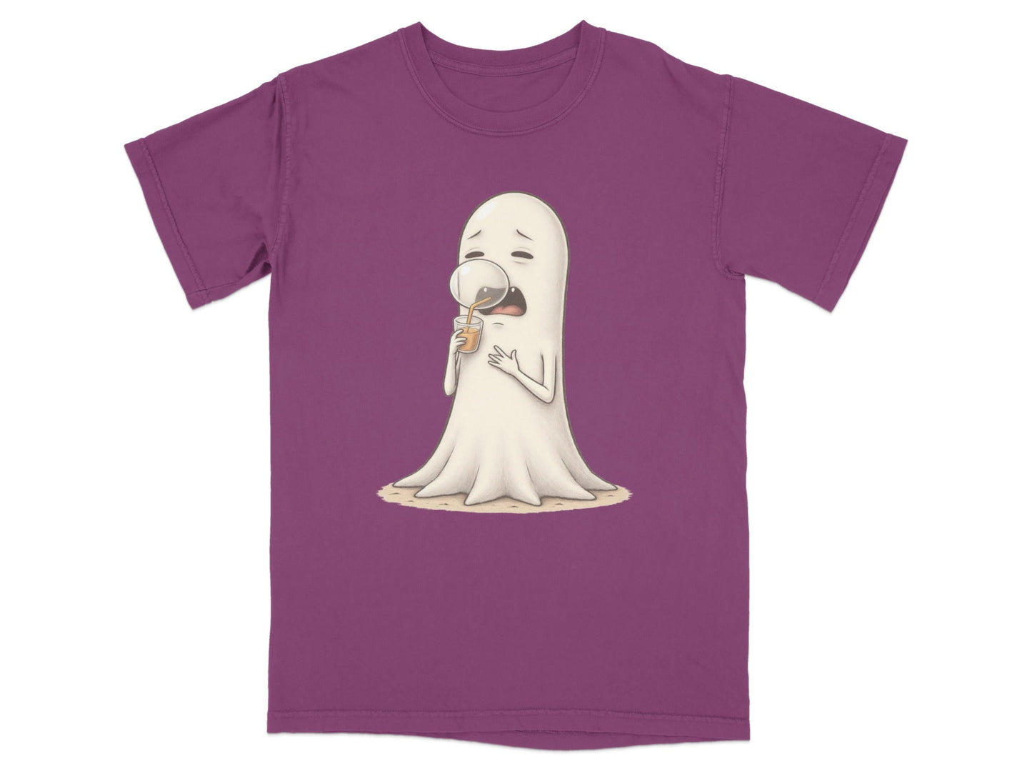 Sad Ghost Sipping Juice Through Bubble Funny T-Shirt - IconVexa
