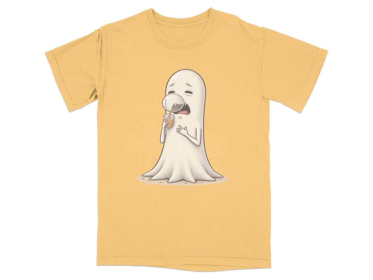 Sad Ghost Sipping Juice Through Bubble Funny T-Shirt - IconVexa