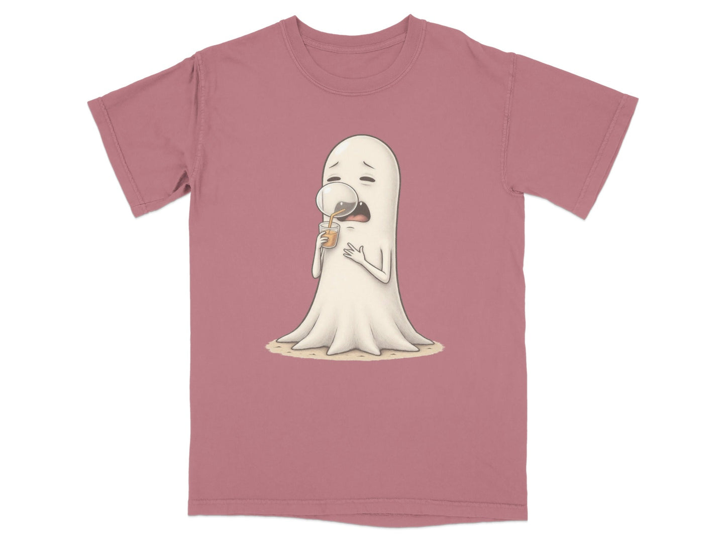 Sad Ghost Sipping Juice Through Bubble Funny T-Shirt - IconVexa