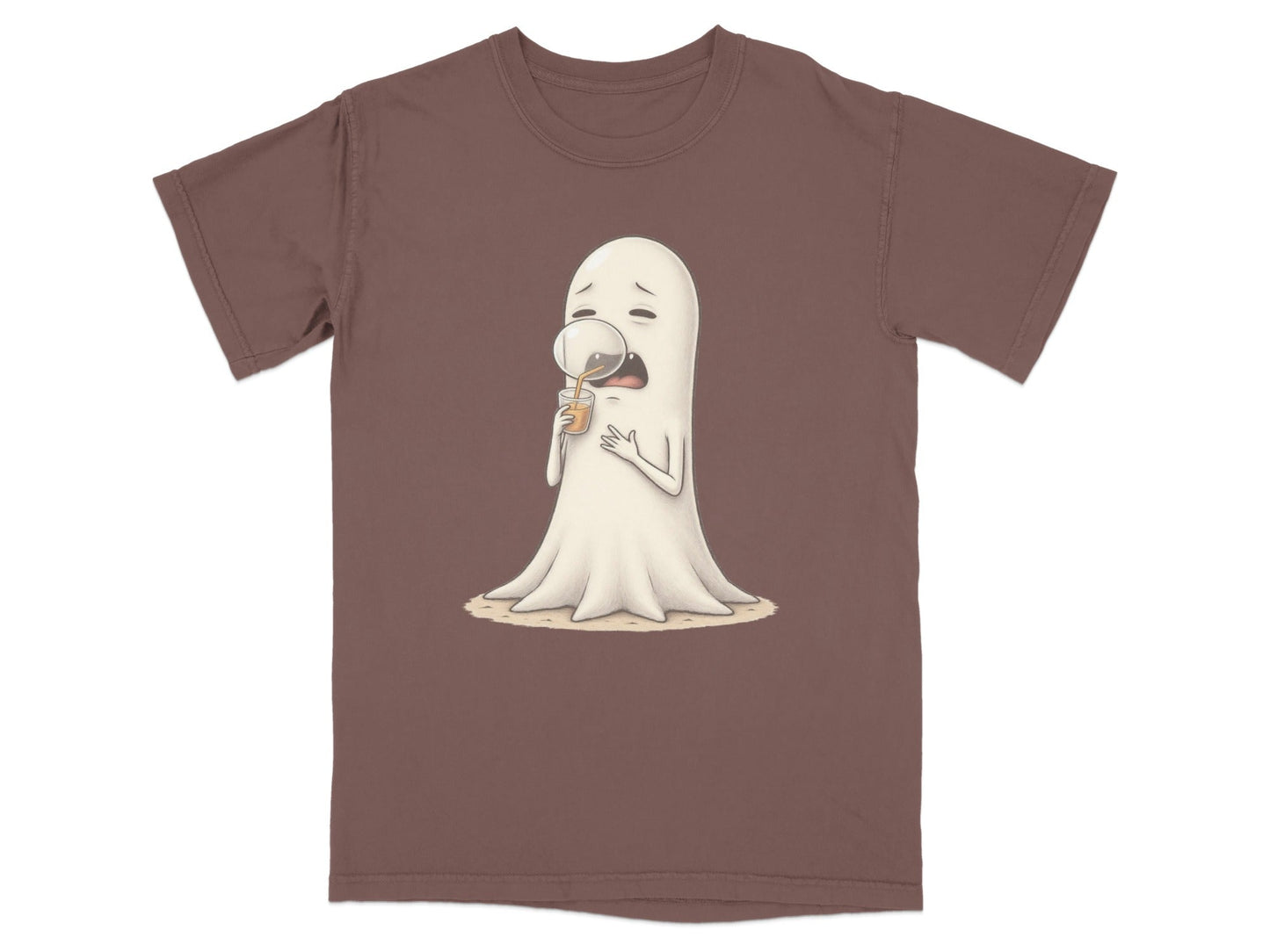 Sad Ghost Sipping Juice Through Bubble Funny T-Shirt - IconVexa