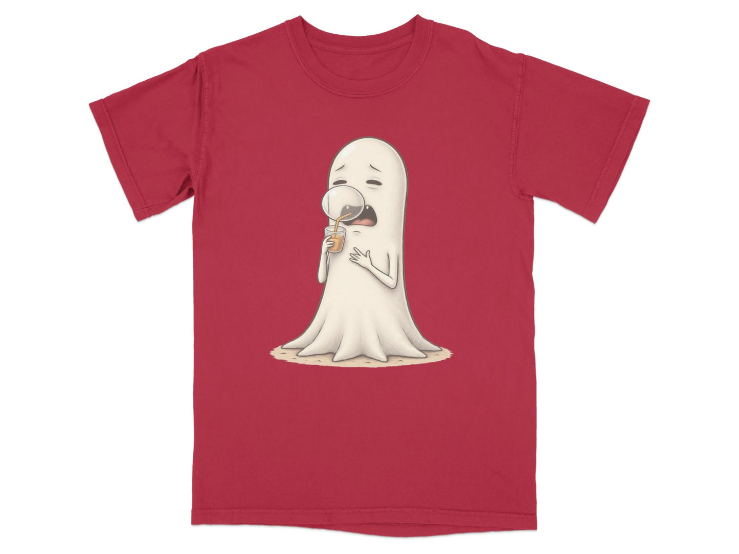Sad Ghost Sipping Juice Through Bubble Funny T-Shirt - IconVexa