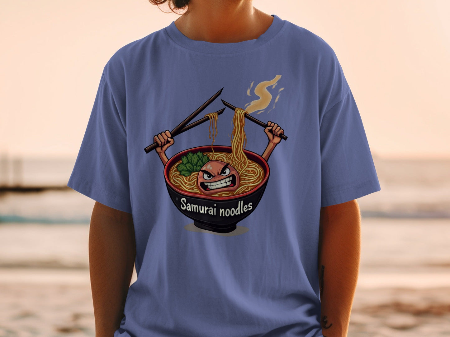 Samurai Noodles Furious Meal Funny Graphic Image T-Shirt - IconVexa
