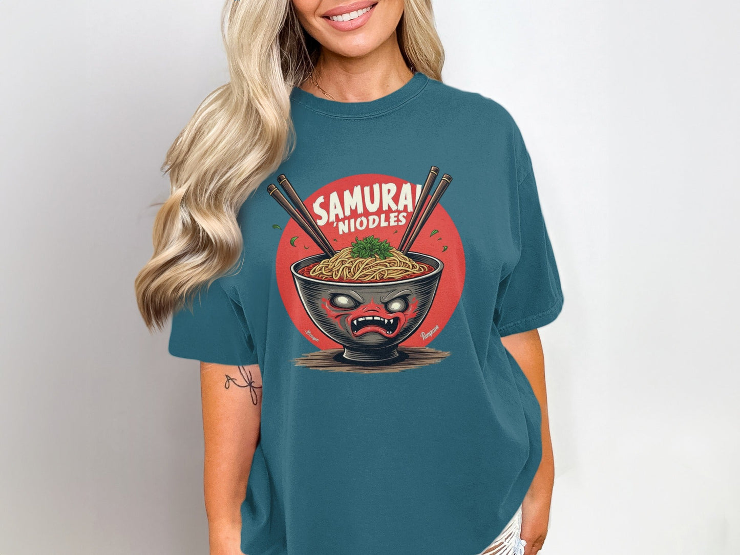 Samurai Noodles T-Shirt, Ramen Bowl Shirt, Japanese Food Tee, Anime Style Top, Unique Graphic Tee, Gift for Foodies, Trendy T-Shirt - IconVexa
