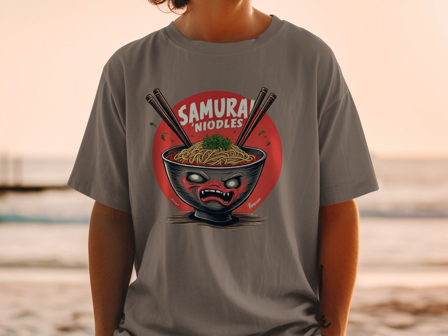 Samurai Noodles T-Shirt, Ramen Bowl Shirt, Japanese Food Tee, Anime Style Top, Unique Graphic Tee, Gift for Foodies, Trendy T-Shirt - IconVexa