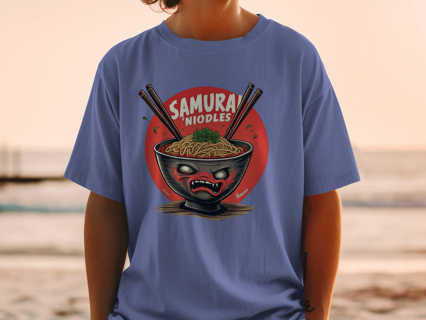 Samurai Noodles T-Shirt, Ramen Bowl Shirt, Japanese Food Tee, Anime Style Top, Unique Graphic Tee, Gift for Foodies, Trendy T-Shirt - IconVexa