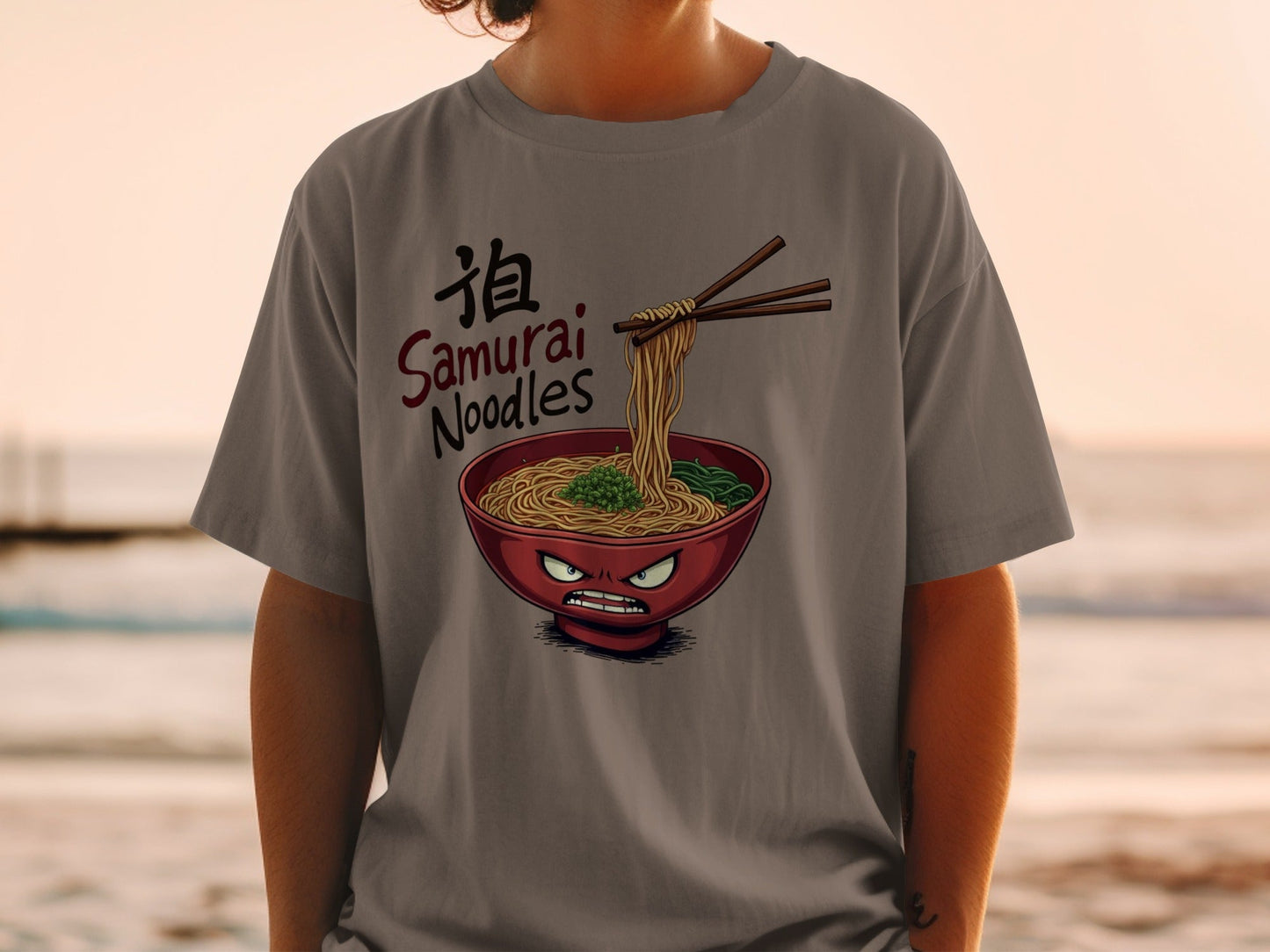 Samurai Noodles T-Shirt, Ramen Bowl T-Shirt, Funny Food Shirt, Japanese Food Tee, Anime Noodles T-Shirt, Gift For Foodie, Quirky T-Shirt - IconVexa