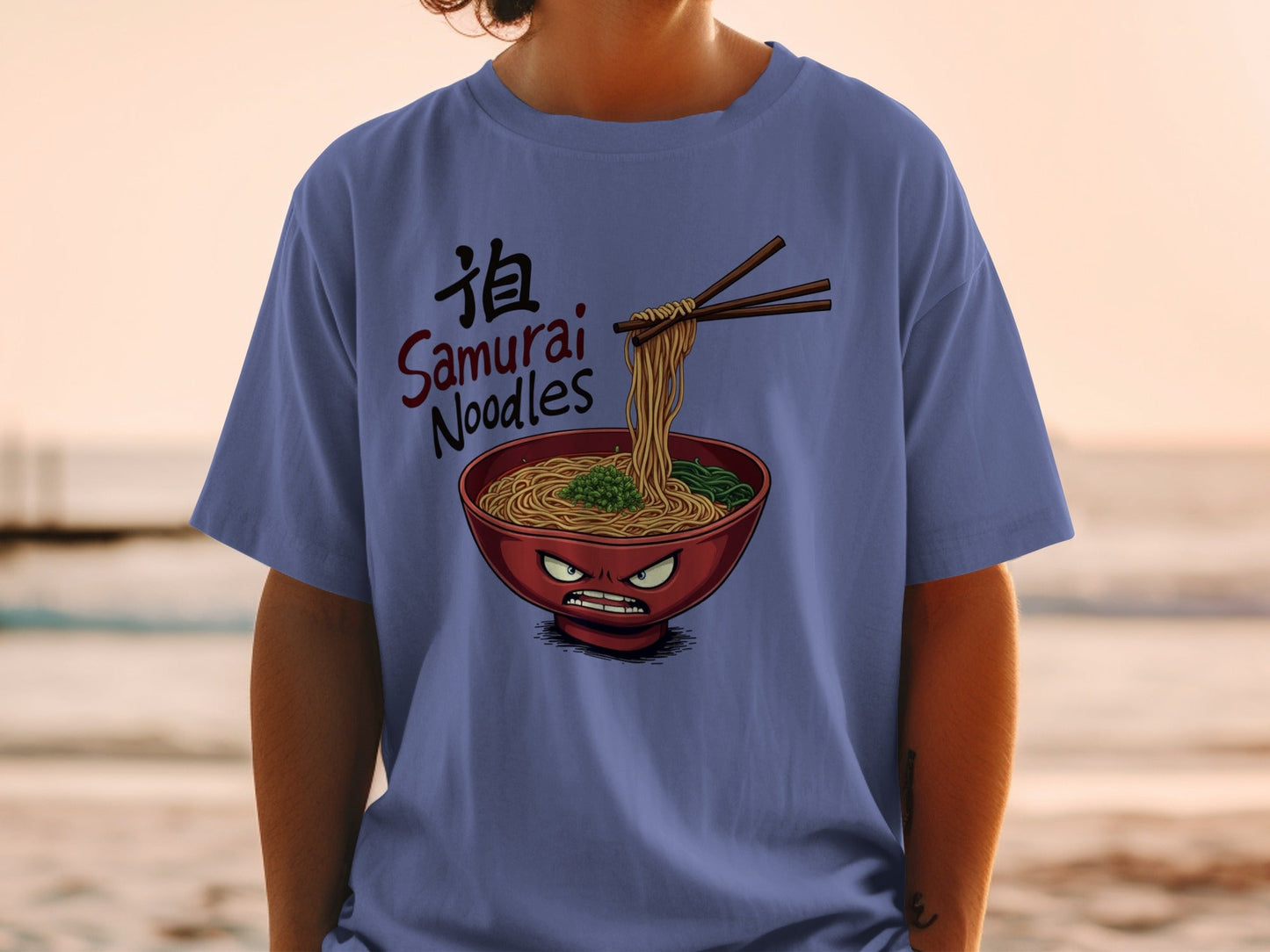 Samurai Noodles T-Shirt, Ramen Bowl T-Shirt, Funny Food Shirt, Japanese Food Tee, Anime Noodles T-Shirt, Gift For Foodie, Quirky T-Shirt - IconVexa