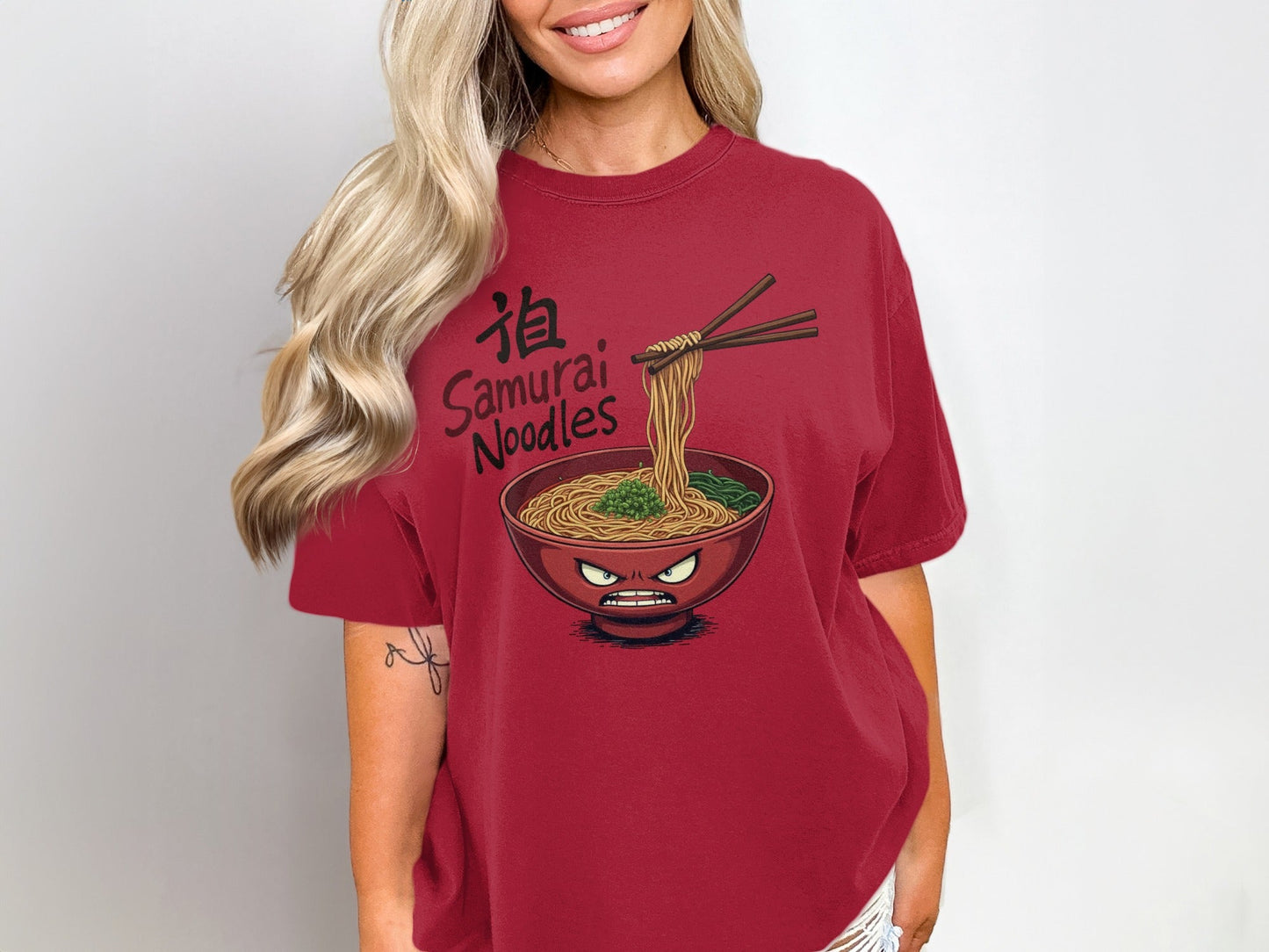 Samurai Noodles T-Shirt, Ramen Bowl T-Shirt, Funny Food Shirt, Japanese Food Tee, Anime Noodles T-Shirt, Gift For Foodie, Quirky T-Shirt - IconVexa