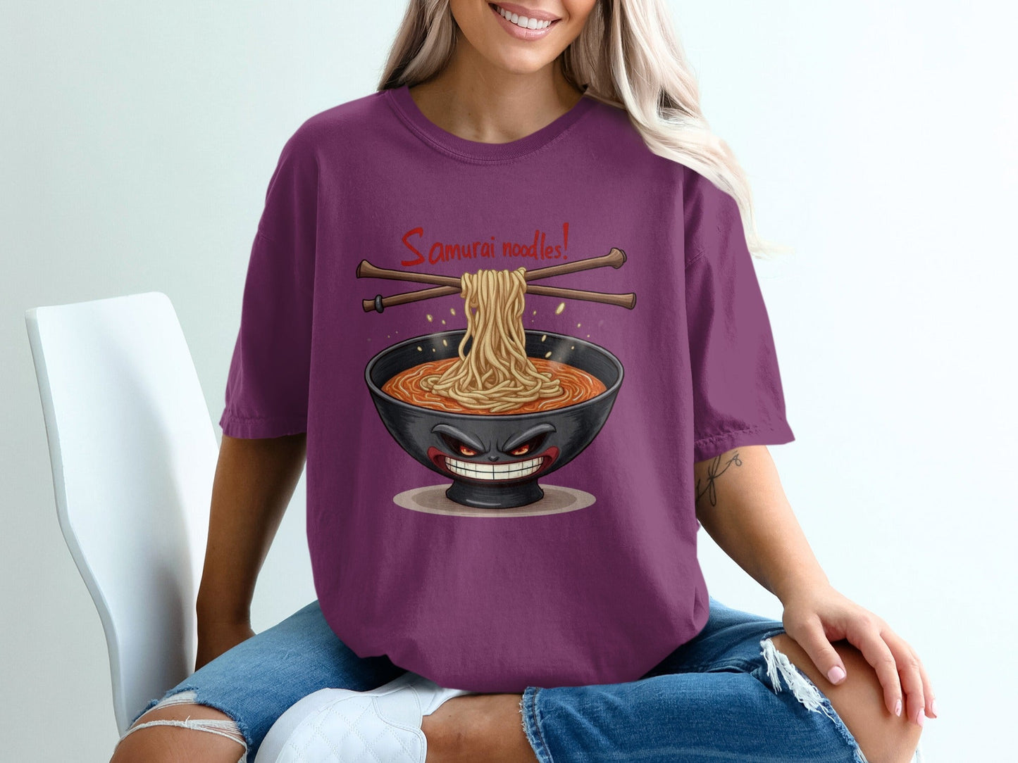 Samurai Noodles T Shirt, Ramen Bowl Tee, Japanese Food Shirt, Anime T Shirt, Funny Foodie Gift, Unique Graphic Tee, Trendy Shirt for Men - IconVexa