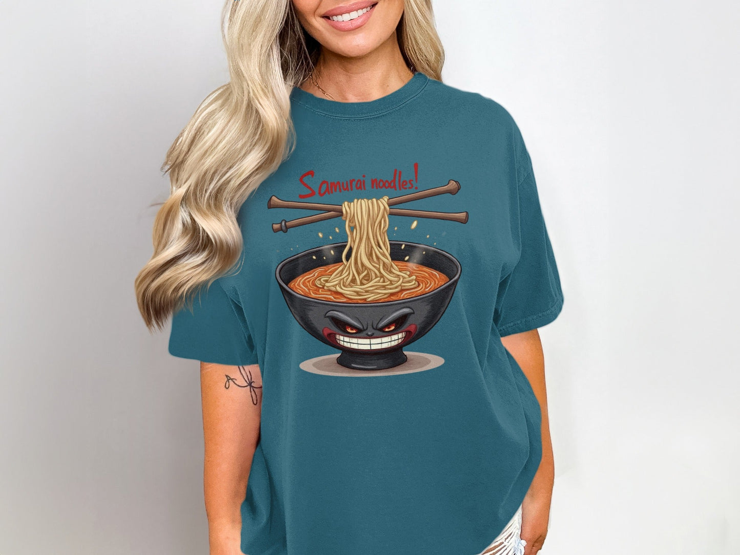 Samurai Noodles T Shirt, Ramen Bowl Tee, Japanese Food Shirt, Anime T Shirt, Funny Foodie Gift, Unique Graphic Tee, Trendy Shirt for Men - IconVexa